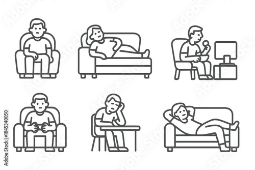 People icons showing relaxation, boredom, and various leisure activities