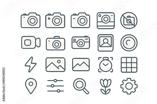 Outline icons set for photography and camera functions