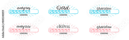Family loading bars: baby, dad, grandpa, baby girl, mom, grandma icons