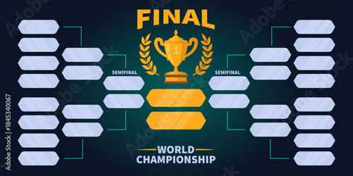 World championship playoffs bracket with trophy in semifinal stage