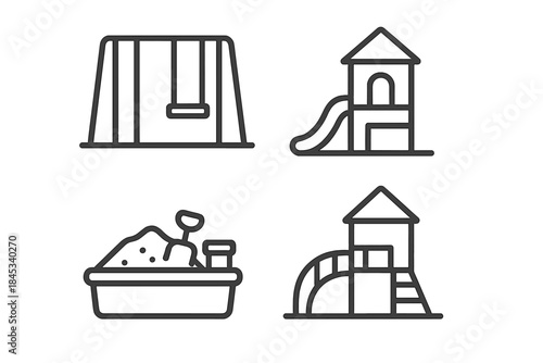 Set of outline symbols showing equipment found in a children's outdoor playground