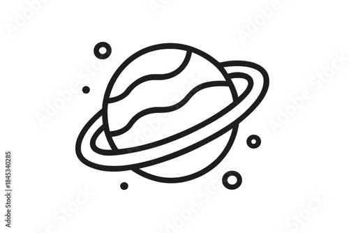 Ringed planet in outer space surrounded by small stars and celestial objects