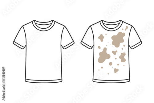 Comparison of a clean white t-shirt and a dirty shirt covered in brown stains