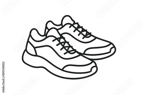Black and white outline of athletic running shoes for fitness and sports training