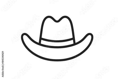 Simple line art icon of a classic western cowboy hat with a wide brim and band