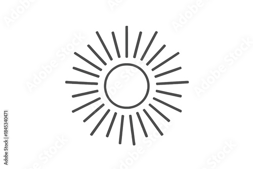Minimalist outline drawing of the sun with radiating rays symbolizing warmth