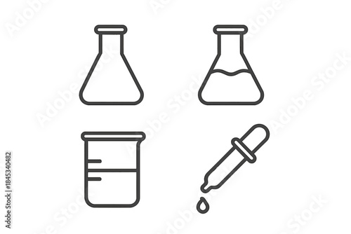 Collection of essential scientific laboratory glassware and chemical testing equipment