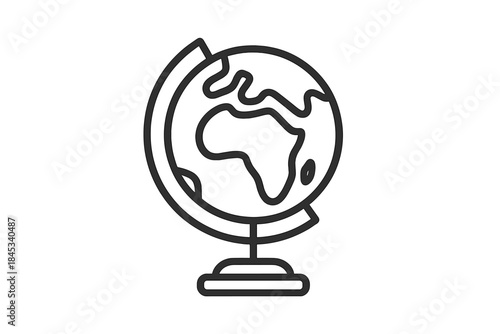 Simple outline drawing of a terrestrial globe showing continents on a stand