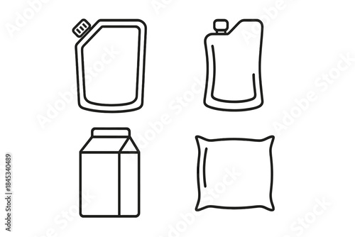 Set of liquid packaging containers including spout pouches flexible bags and carton boxes