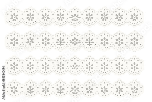 Elegant decorative textile trim borders featuring floral eyelet lace embroidery
