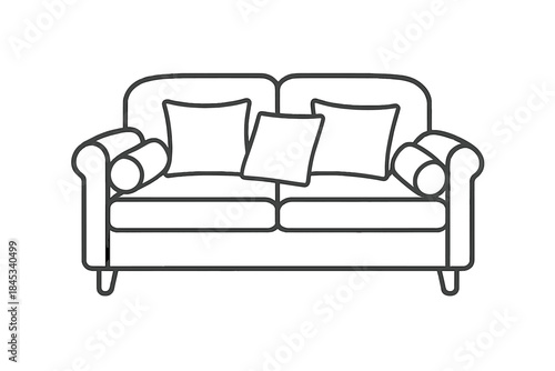 Comfortable two-seater sofa with decorative cushions and rolled armrests