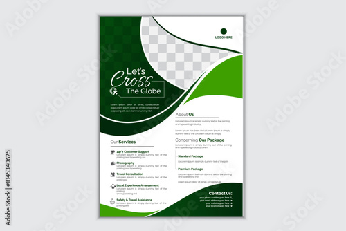 Travel Flyer Template for Tour Agencies, Tour Promotion Flyer Layout, Travel Agency Flyer Template with Green Nature Theme
