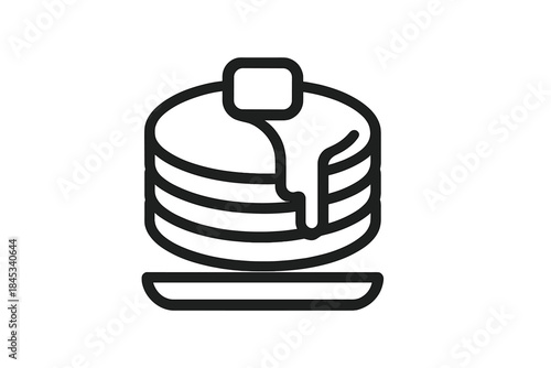 Stack of pancakes with melting butter and flowing syrup on a breakfast plate