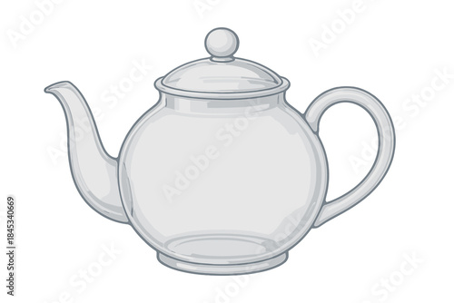 Transparent glass teapot with rounded body and lid for brewing hot beverages