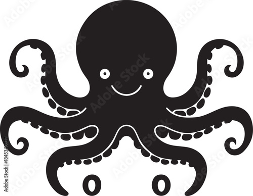 Minimal silhouette style vector octopus logo design featuring clean black shapes, simple flowing line art, modern minimalist sea creature icon ideal for branding, marine businesses, seafood brands, cr