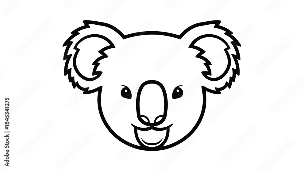 Fototapeta premium Cute koala face illustration in black and white, Generative AI.