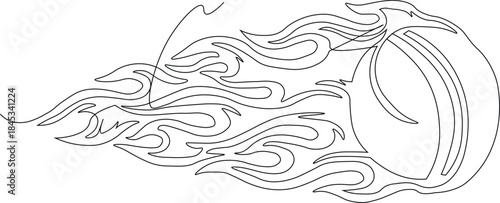 Line-art drawing of a fireball or a flaming object, often used as a graphic element. Minimalist design hot ball fire flame isolated on white background. Play team. Vector illustration