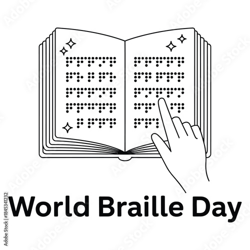 World Braille Day open book with finger touching dots