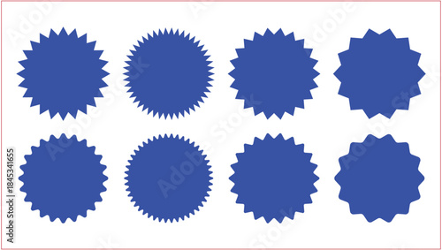 Starburst. Stickers. Sale Price Tags, Retro Sunburst Badges, Discount Labels, Quality Mark Stamp Seals. Set of Blue Colour Starburst Stickers on Transparent Background. PNG.