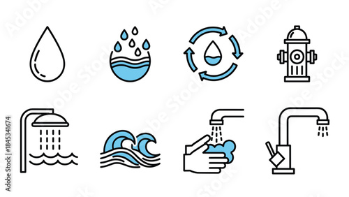 Water conservation icons for sustainable living and eco friendly practices, Generative AI.