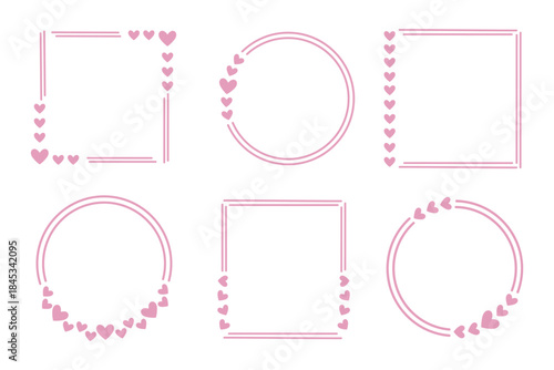 Set of vector different geometric frame with hearts isolated on white background