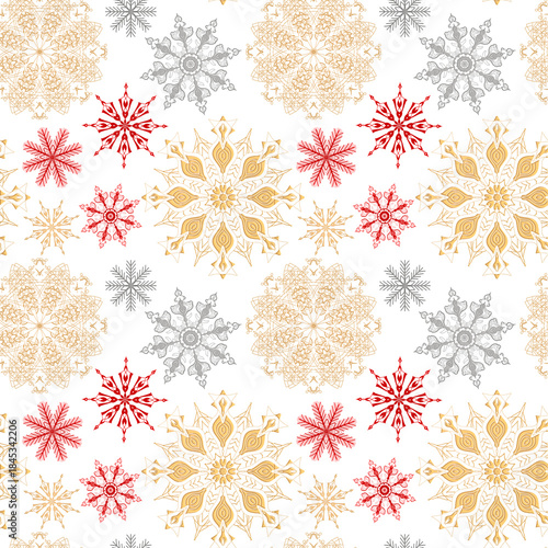 Background with delicate snowflakes for decorations. Seamless pattern. Christmas and New Year. For printing and textiles.