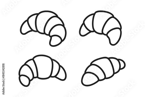 Set of minimal black outline icons depicting delicious French pastry croissants