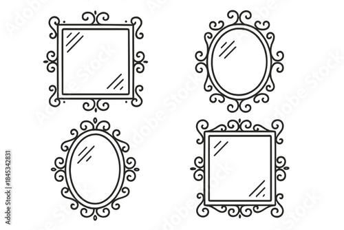 Elegant decorative mirrors set with vintage style frames and various shapes