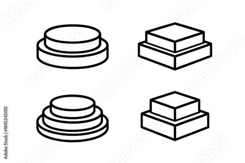 Set of tiered podium icons showing circular and square stages in outline style