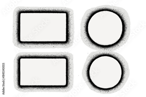 Grunge style black spray paint frames with rectangular and circular shapes on white