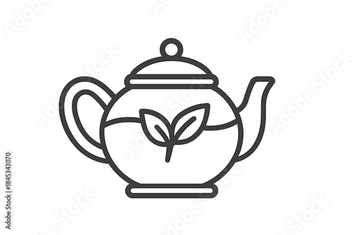 Minimalist black and white line art of a traditional teapot for herbal tea