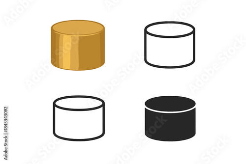 Four distinct styles of data storage cylinder symbol for technology and computing