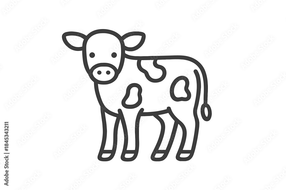 Obraz premium Minimalist black outline icon of a young spotted calf standing on a white background