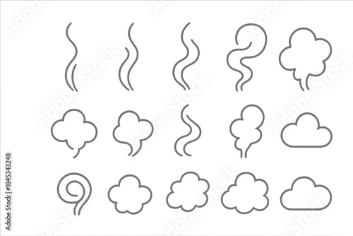 Minimalist line art depicting rising steam, hot vapor, and smoke shapes for UI design elements