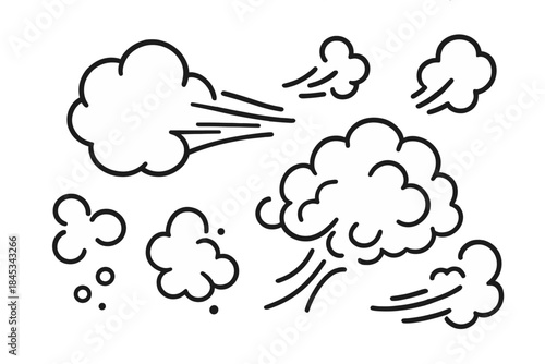 Simple comic style outline depicting dynamic air movement and strong wind gusts