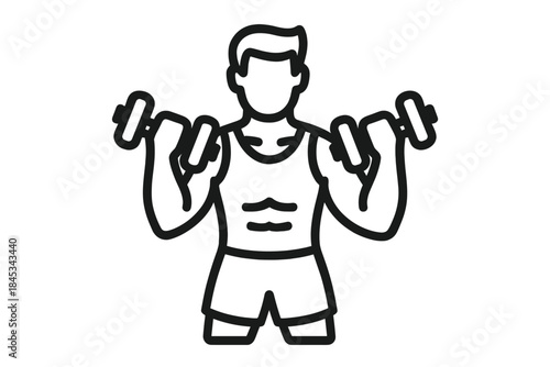 Muscular man performing bicep curls with dumbbells during a fitness training session