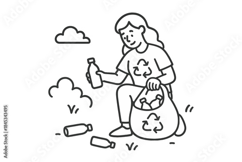 Environmental volunteer collecting plastic waste outdoors for recycling and cleanup efforts