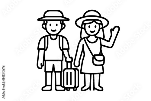 Cheerful couple with luggage prepared for summer vacation journey