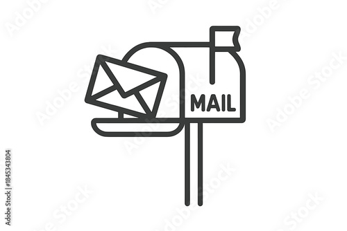 Traditional mailbox with an envelope inside and flag raised representing postal service delivery and communication