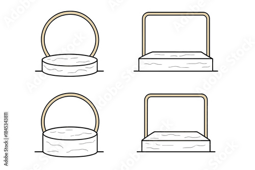 Four blank display podiums and pedestals for product presentation