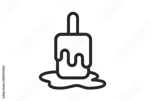 Minimalist black and white melting frozen dessert on a stick forming a puddle