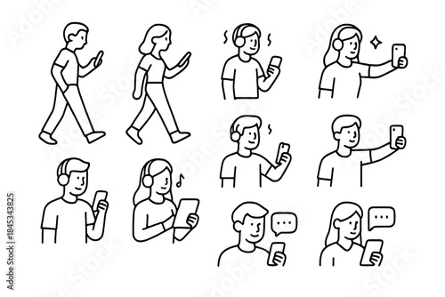 Diverse people interacting with smartphones while engaged in daily activities