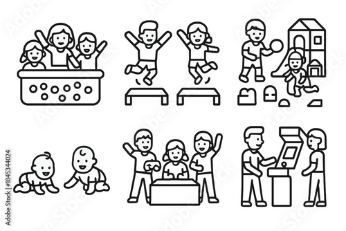 Happy children and babies icons showing play and various activities