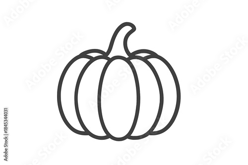Simple outline icon of a round segmented pumpkin with stem