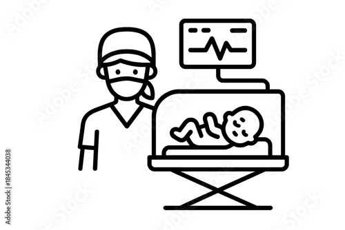 Neonatal intensive care unit doctor monitoring newborn baby vital signs