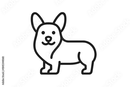 Minimalist outline icon of a standing Pembroke Welsh Corgi dog breed