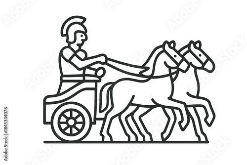 Ancient Roman chariot pulled by two horses with driver line art icon