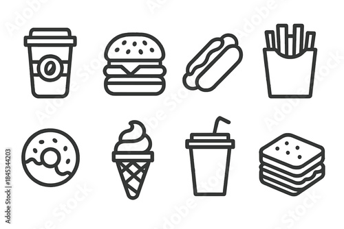 Outline icons collection for fast food and sweet snacks