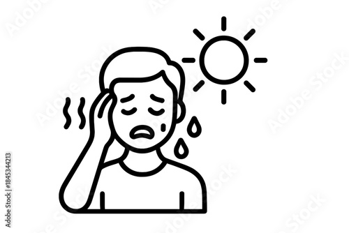 Person suffering from heatstroke with intense sun exposure and headache