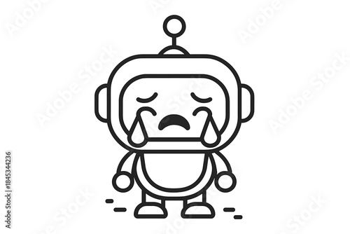 Sad robot emoticon icon showing tears and a distressed expression